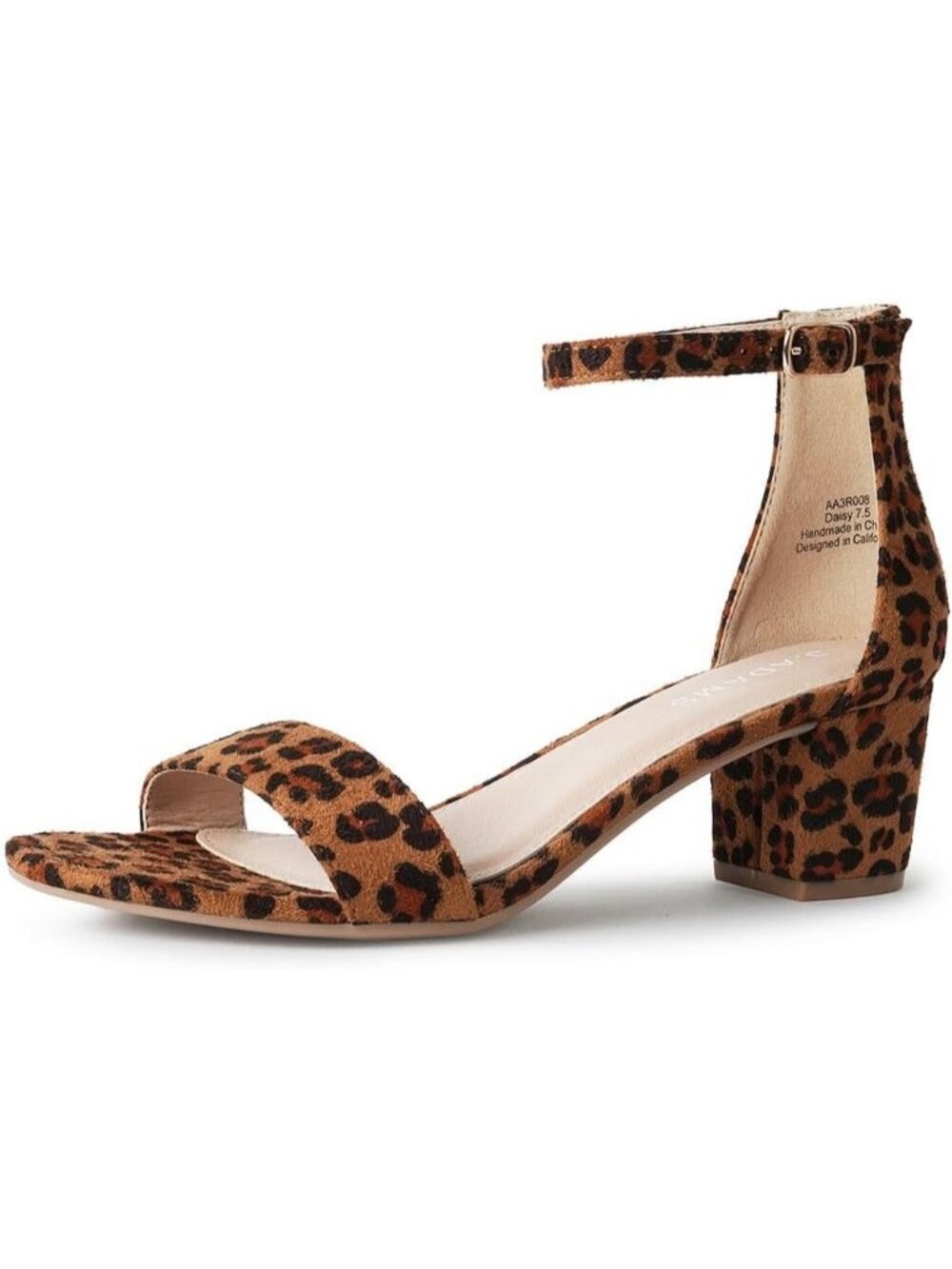 J Adams Women's Leopard Daisy Block Heel Ankle Strap Open Toe Sandal